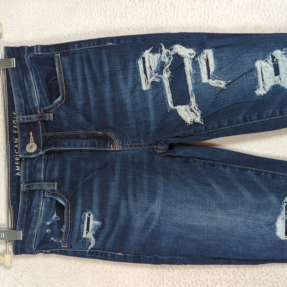 American Eagle Women's Dark Wash Patchwork Hi-Ris… - image 3